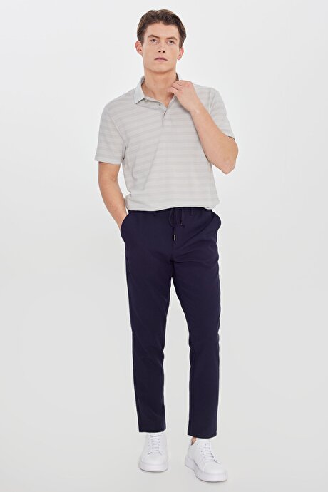 Slim Fit Dar Kesim Beli Bağlamalı Yan Cepli Casual Lacivert Pantolon resmi