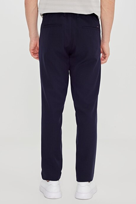 Slim Fit Dar Kesim Beli Bağlamalı Yan Cepli Casual Lacivert Pantolon resmi