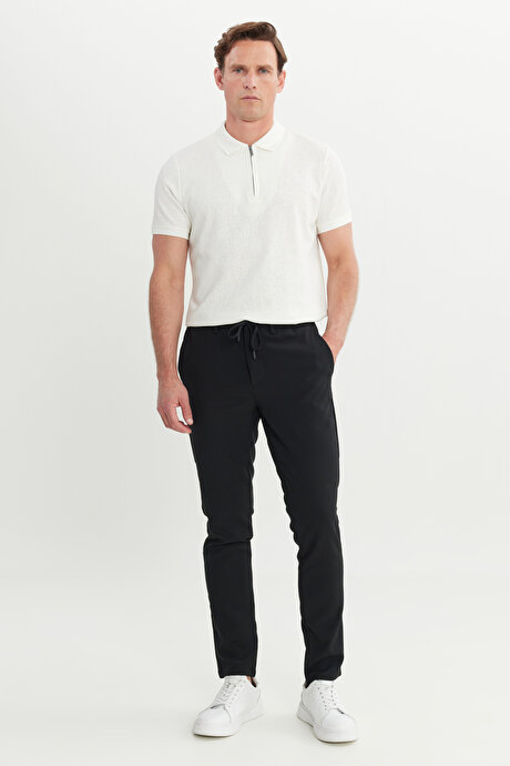 Slim Fit Dar Kesim Beli Bağlamalı Yan Cepli Casual Siyah Pantolon resmi
