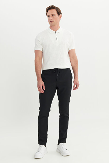 Slim Fit Dar Kesim Beli Bağlamalı Yan Cepli Casual Siyah Pantolon resmi