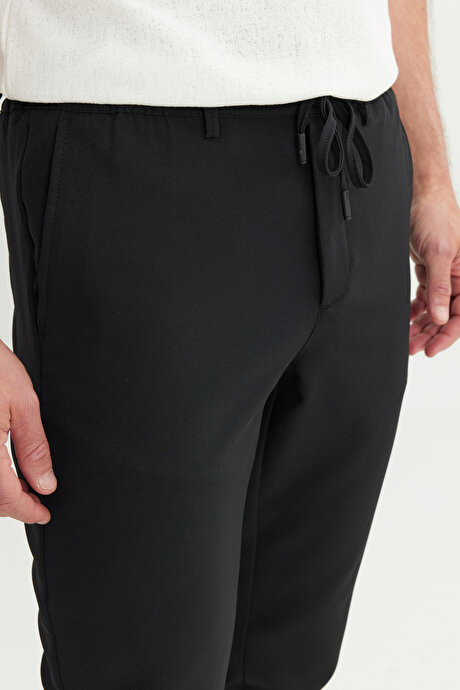 Slim Fit Dar Kesim Beli Bağlamalı Yan Cepli Casual Siyah Pantolon resmi