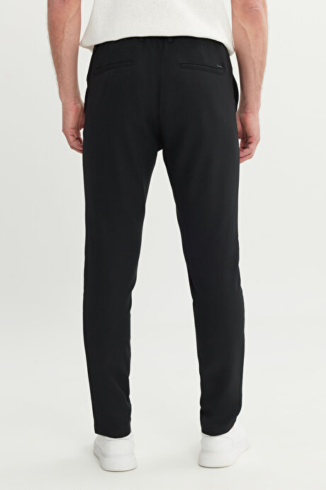 Slim Fit Dar Kesim Beli Bağlamalı Yan Cepli Casual Siyah Pantolon resmi