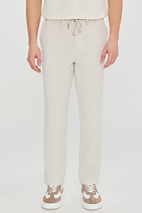 Slim Fit Dar Kesim Beli Bağlamalı Yan Cepli Casual Taş Pantolon resmi
