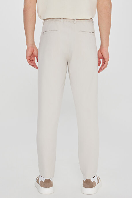 Slim Fit Dar Kesim Beli Bağlamalı Yan Cepli Casual Taş Pantolon resmi
