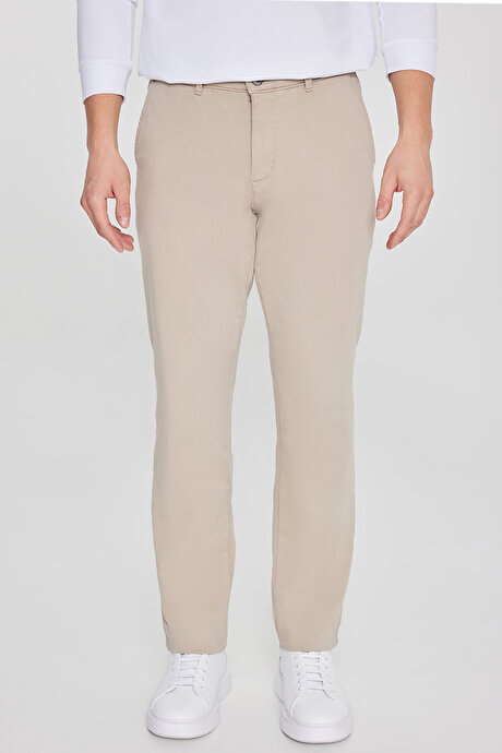 Pamuklu Slim Fit Dar Kesim Yan Cep Casual Bej Pantolon resmi