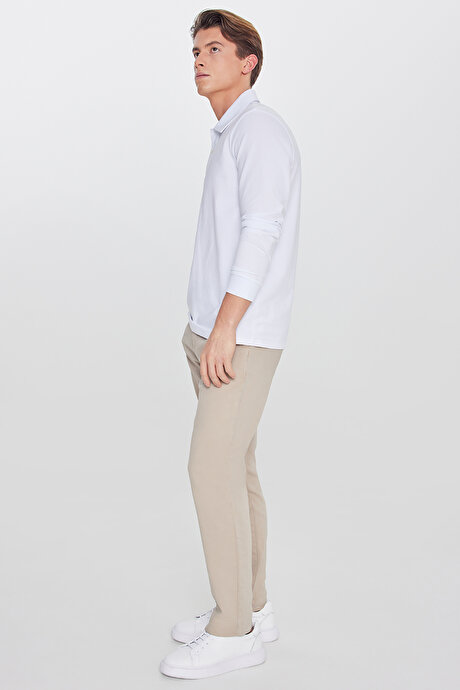 Pamuklu Slim Fit Dar Kesim Yan Cep Casual Bej Pantolon resmi