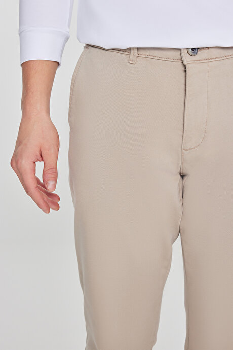 Pamuklu Slim Fit Dar Kesim Yan Cep Casual Bej Pantolon resmi