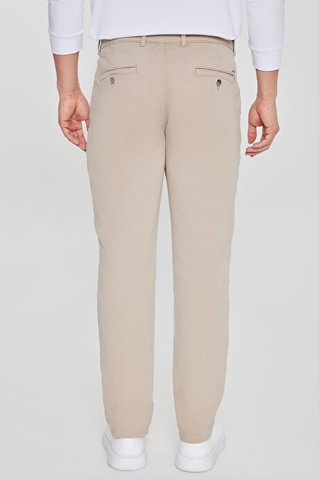 Pamuklu Slim Fit Dar Kesim Yan Cep Casual Bej Pantolon resmi