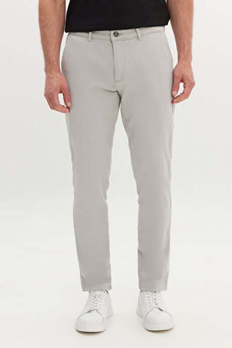 Pamuklu Slim Fit Dar Kesim Yan Cep Casual Gri Pantolon resmi