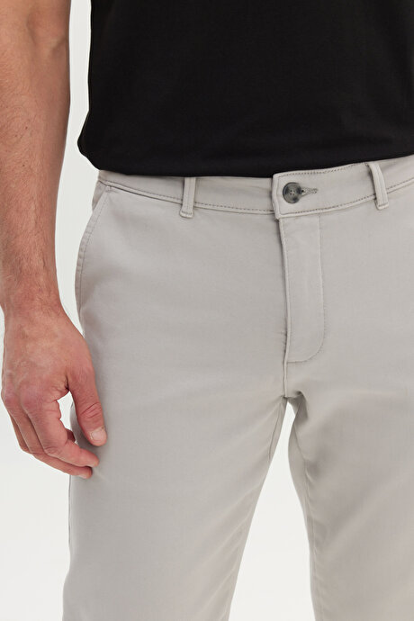 Pamuklu Slim Fit Dar Kesim Yan Cep Casual Gri Pantolon resmi