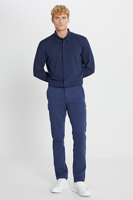 Pamuklu Slim Fit Dar Kesim Yan Cep Casual İndigo Pantolon resmi