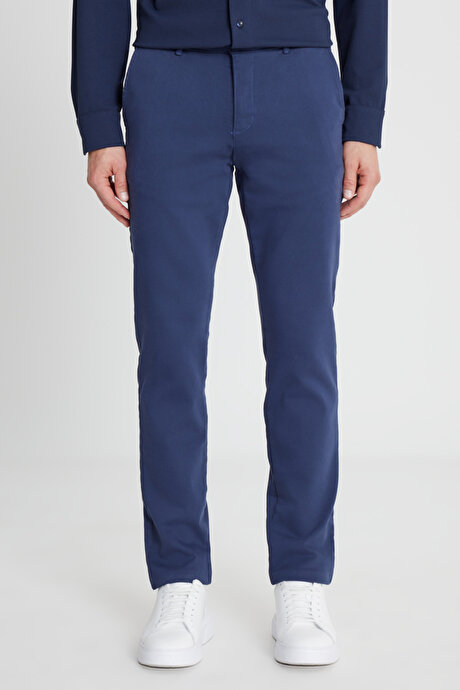 Pamuklu Slim Fit Dar Kesim Yan Cep Casual İndigo Pantolon resmi