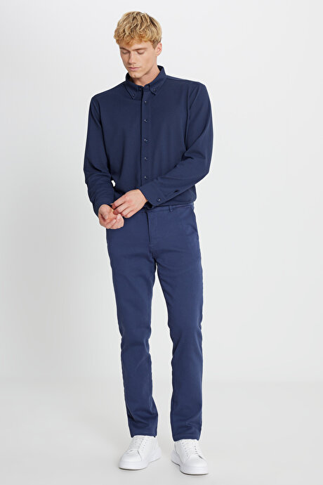 Pamuklu Slim Fit Dar Kesim Yan Cep Casual İndigo Pantolon resmi