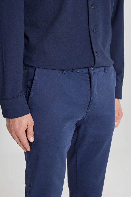 Pamuklu Slim Fit Dar Kesim Yan Cep Casual İndigo Pantolon resmi