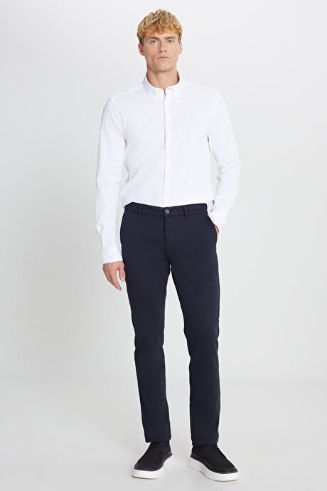 Pamuklu Slim Fit Dar Kesim Yan Cep Casual Lacivert Pantolon resmi