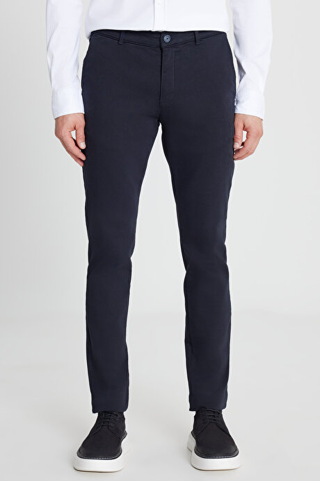 Pamuklu Slim Fit Dar Kesim Yan Cep Casual Lacivert Pantolon resmi