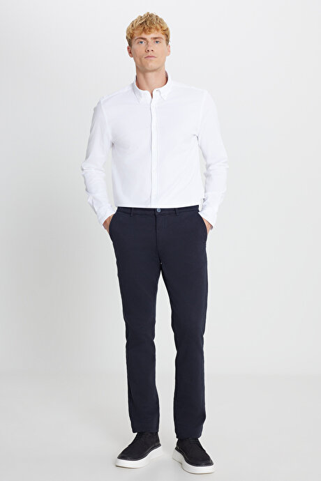 Pamuklu Slim Fit Dar Kesim Yan Cep Casual Lacivert Pantolon resmi