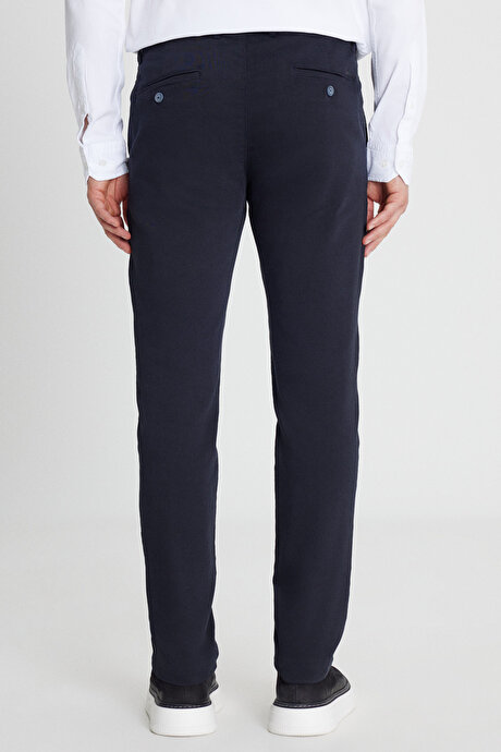 Pamuklu Slim Fit Dar Kesim Yan Cep Casual Lacivert Pantolon resmi