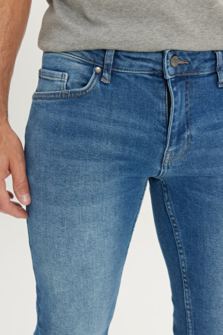 Pamuklu Slim Fit Dar Kesim 5 Cep Esnek Jean Denim Kot Açık Mavi Denim Pantolon resmi