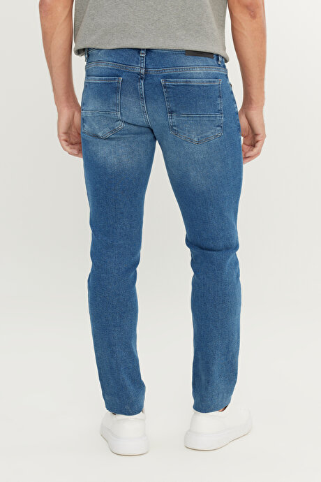 Pamuklu Slim Fit Dar Kesim 5 Cep Esnek Jean Denim Kot Açık Mavi Denim Pantolon resmi