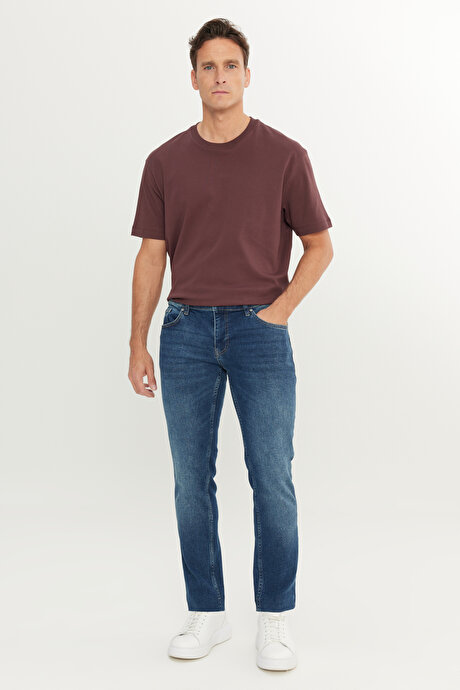 Pamuklu Slim Fit Dar Kesim 5 Cep Esnek Jean Denim Kot İndigo Denim Pantolon resmi