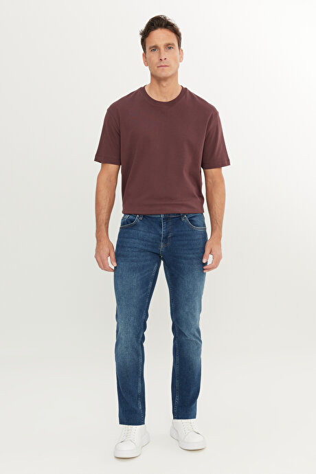 Pamuklu Slim Fit Dar Kesim 5 Cep Esnek Jean Denim Kot İndigo Denim Pantolon resmi