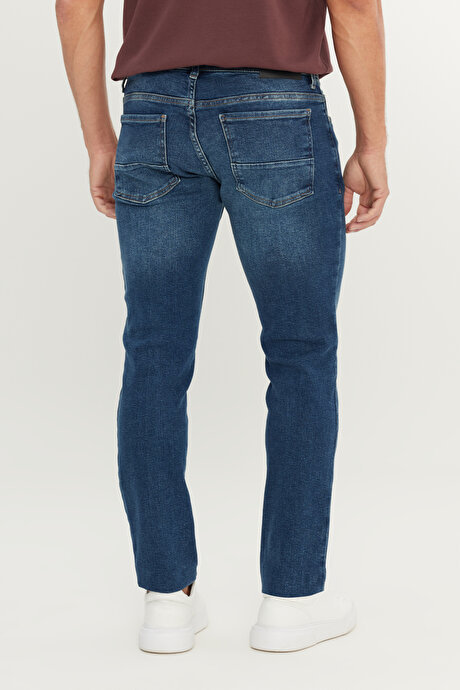 Pamuklu Slim Fit Dar Kesim 5 Cep Esnek Jean Denim Kot İndigo Denim Pantolon resmi