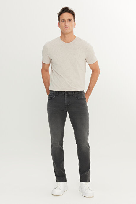 Pamuklu Slim Fit Dar Kesim 5 Cep Esnek Jean Denim Kot Antrasit Denim Pantolon resmi