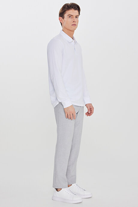 Slim Fit Dar Kesim Beli Bağlamalı Yan Cep Armürlü Gri Pantolon resmi