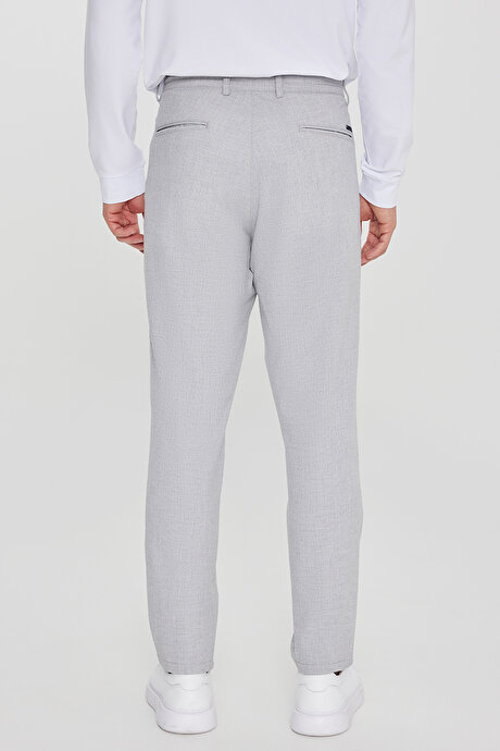 Slim Fit Dar Kesim Beli Bağlamalı Yan Cep Armürlü Gri Pantolon resmi