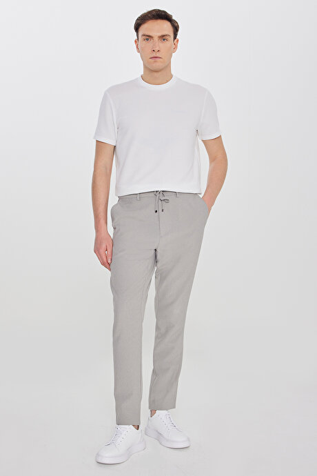 Slim Fit Beli Bağlamalı Gofre Desenli Yan Cepli Casual Açık Yeşil Pantolon resmi