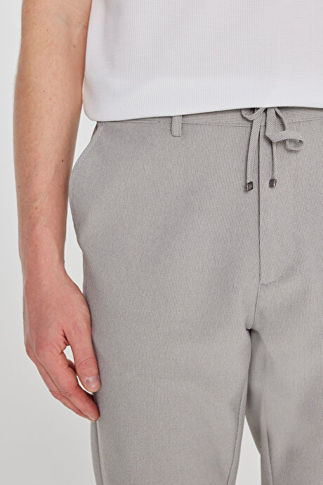 Slim Fit Beli Bağlamalı Gofre Desenli Yan Cepli Casual Açık Yeşil Pantolon resmi