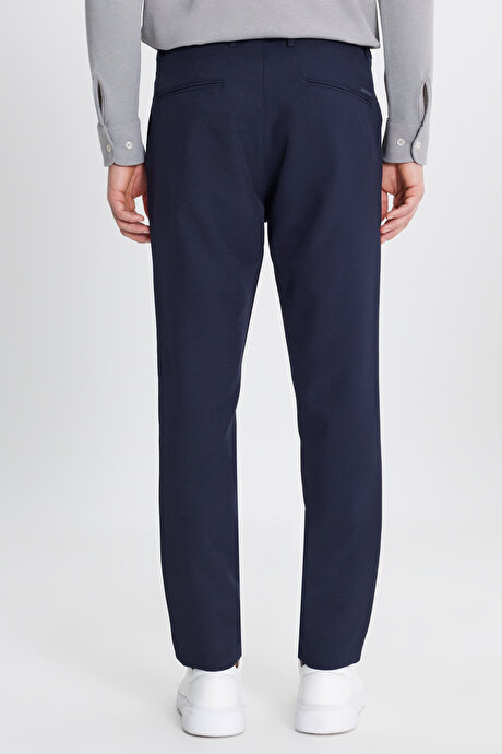 Slim Fit Beli Bağlamalı Gofre Desenli Yan Cepli Casual Lacivert Pantolon resmi