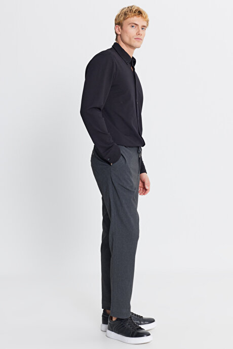 Slim Fit Dar Kesim Beli Bağlamalı Yan Cepli Antrasit Pantolon resmi