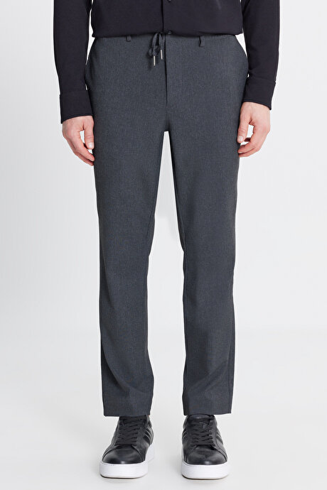 Slim Fit Dar Kesim Beli Bağlamalı Yan Cepli Antrasit Pantolon resmi