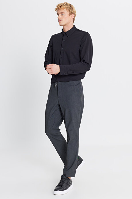 Slim Fit Dar Kesim Beli Bağlamalı Yan Cepli Antrasit Pantolon resmi