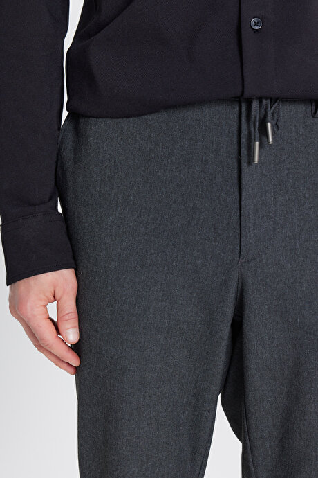 Slim Fit Dar Kesim Beli Bağlamalı Yan Cepli Antrasit Pantolon resmi