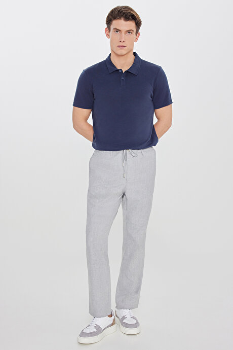 Slim Fit Dar Kesim Beli Bağlamalı Yan Cepli Gri Pantolon resmi