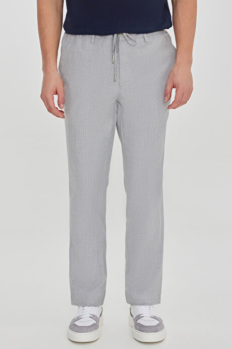 Slim Fit Dar Kesim Beli Bağlamalı Yan Cepli Gri Pantolon resmi