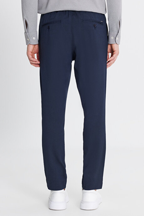 Slim Fit Dar Kesim Beli Bağlamalı Yan Cepli Lacivert Pantolon resmi