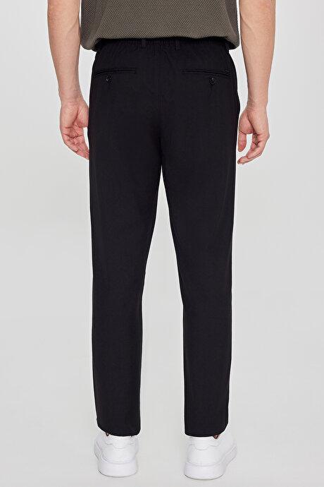 Slim Fit Dar Kesim Beli Bağlamalı Yan Cepli Siyah Pantolon resmi