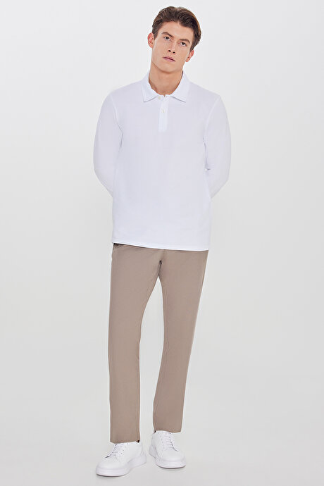 Slim Fit Dar Kesim Beli Bağlamalı Yan Cepli Vizon Pantolon resmi