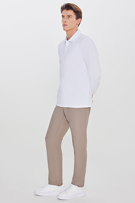 Slim Fit Dar Kesim Beli Bağlamalı Yan Cepli Vizon Pantolon resmi