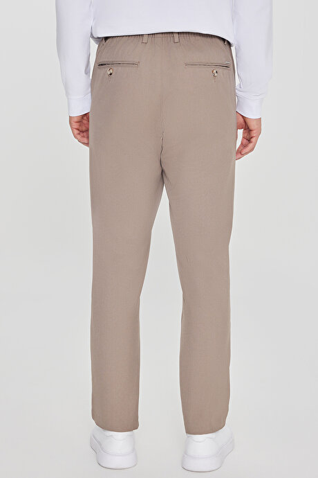 Slim Fit Dar Kesim Beli Bağlamalı Yan Cepli Vizon Pantolon resmi