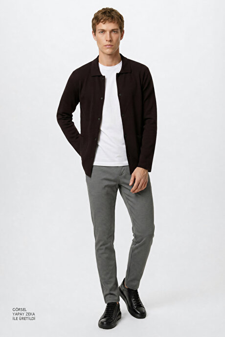 Pamuklu Slim Fit Dar Kesim Armürlü 5 Cepli Esnek Gri-Mavi Pantolon resmi