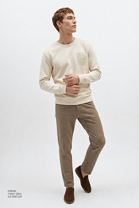 Pamuklu Slim Fit Dar Kesim Armürlü 5 Cepli Esnek Vizon Pantolon resmi