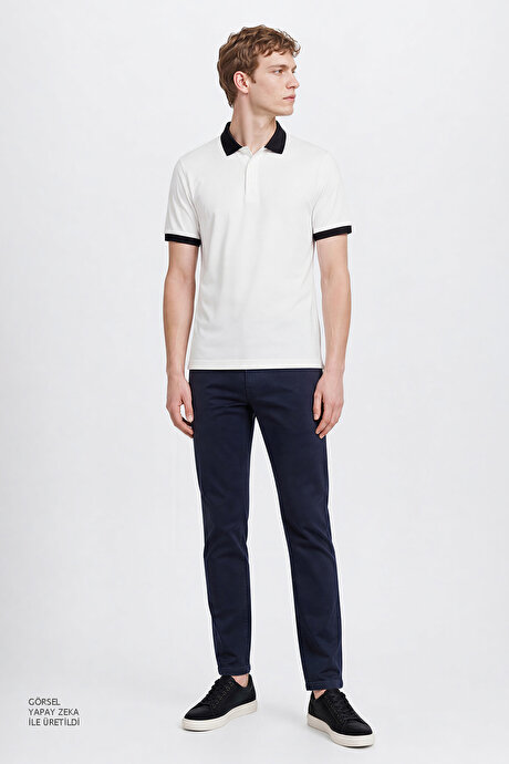 Pamuklu Slim Fit Dar Kesim 5 Cepli Esnek Casual Lacivert Pantolon resmi