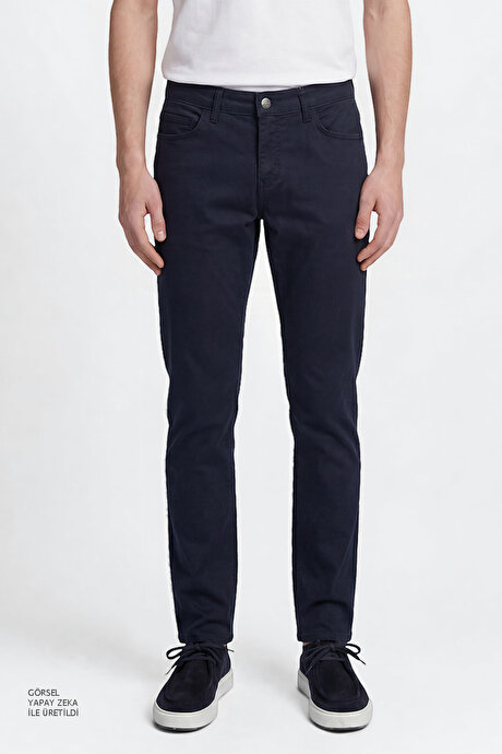 Pamuklu Slim Fit Dar Kesim 5 Cepli Esnek Casual Lacivert Pantolon resmi