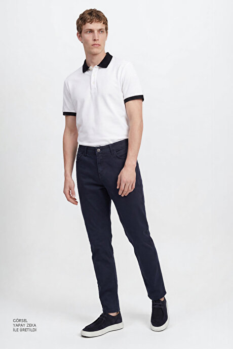 Pamuklu Slim Fit Dar Kesim 5 Cepli Esnek Casual Lacivert Pantolon resmi
