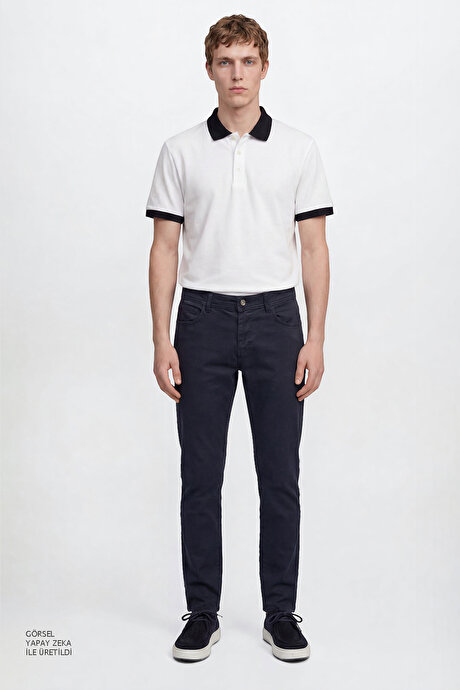 Pamuklu Slim Fit Dar Kesim 5 Cepli Esnek Casual Lacivert Pantolon resmi